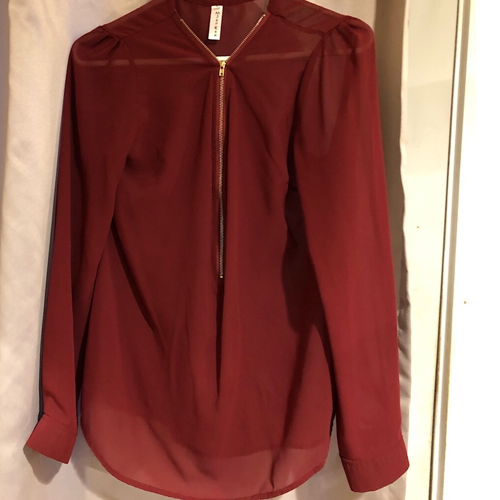 Maroon Dress Shirt with Zipper Accent